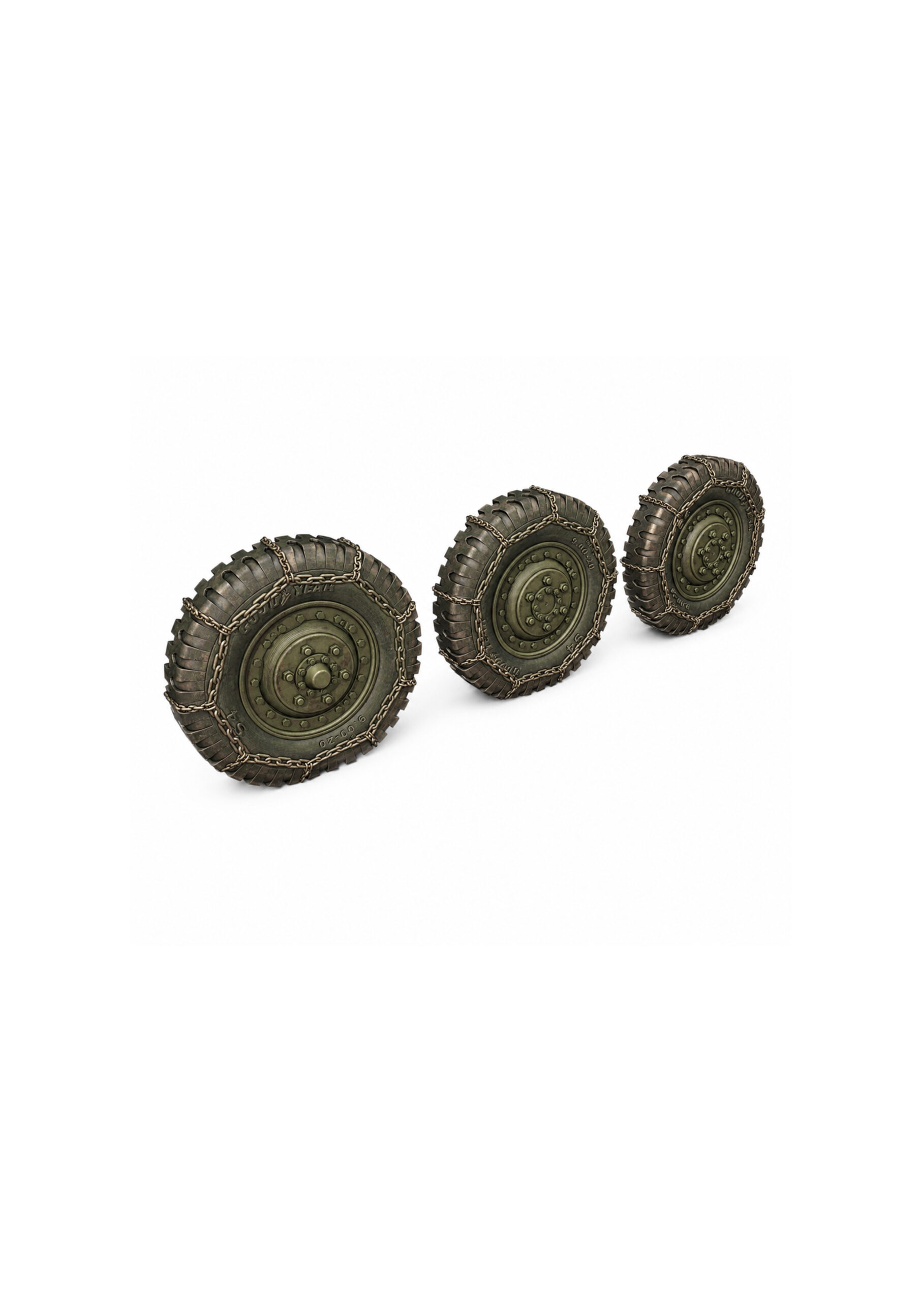 M8/M20 Armored Car Wheel Set with Chains 6pcs