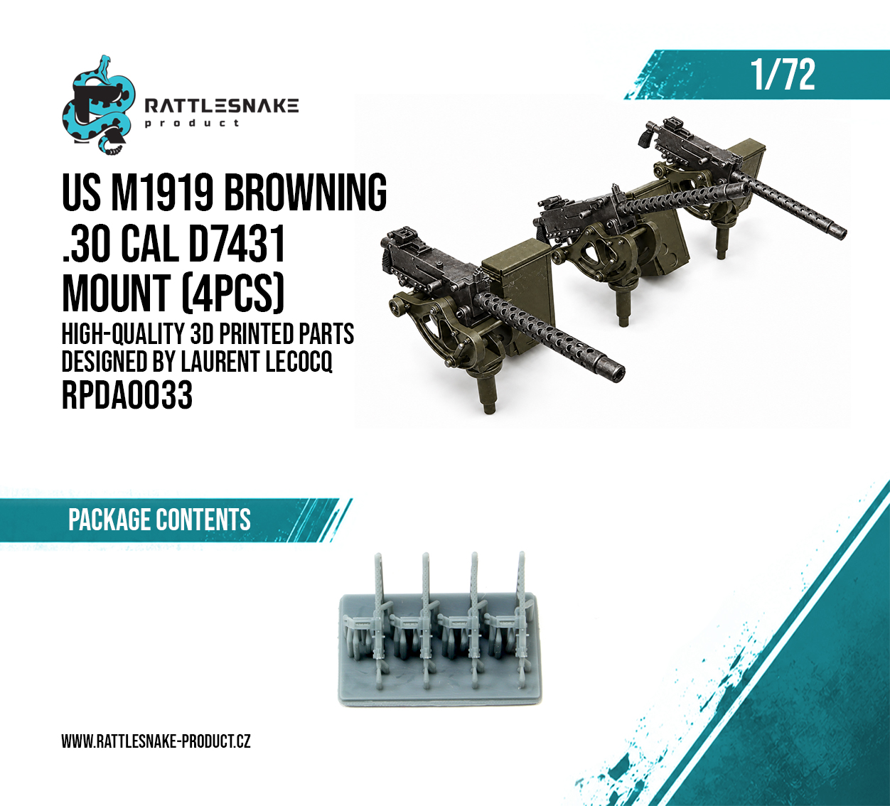 US M1919 browning .30 Cal D7431 mount 1/72 4pcs - Image 2
