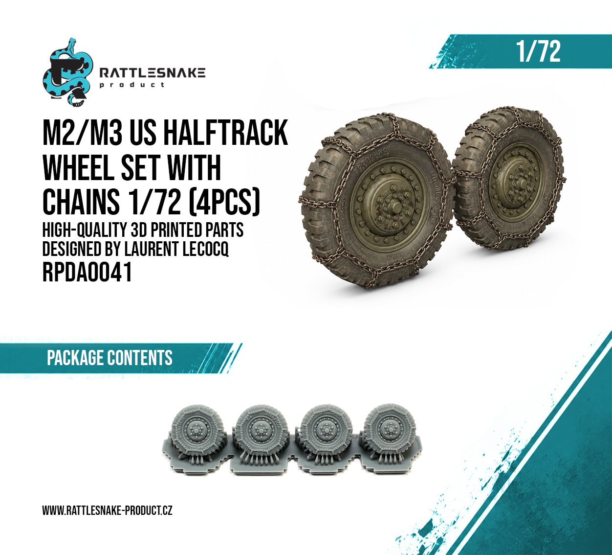 M2/M3 US Halftrack wheels set with Chains 4pcs - Image 2