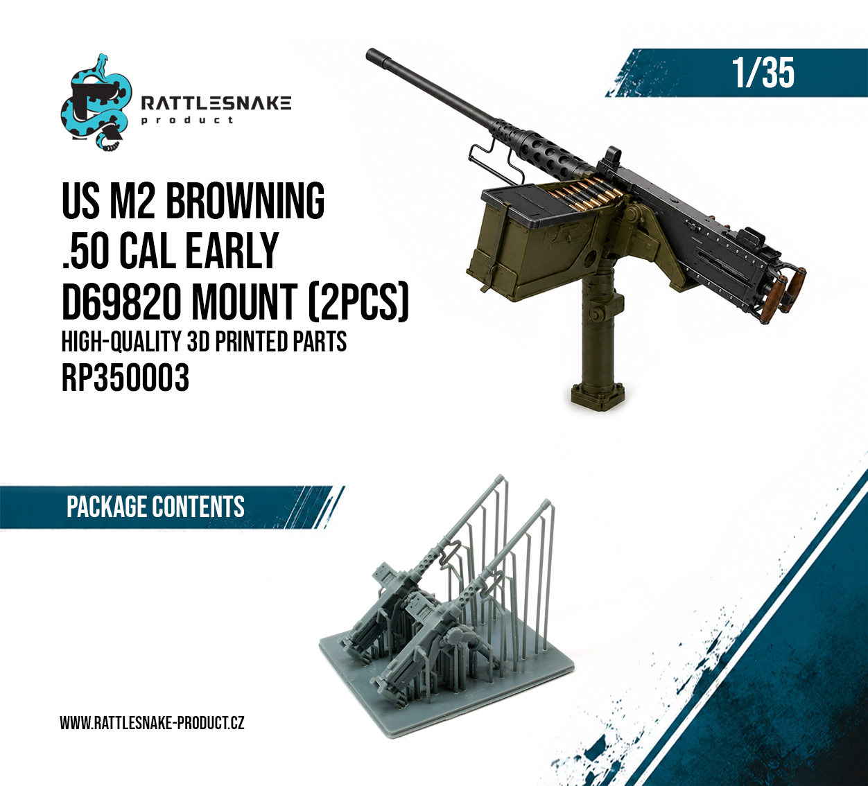 US M2 Browning .50 Cal Early D69820 Mounts 2pcs 1/35 - Image 2