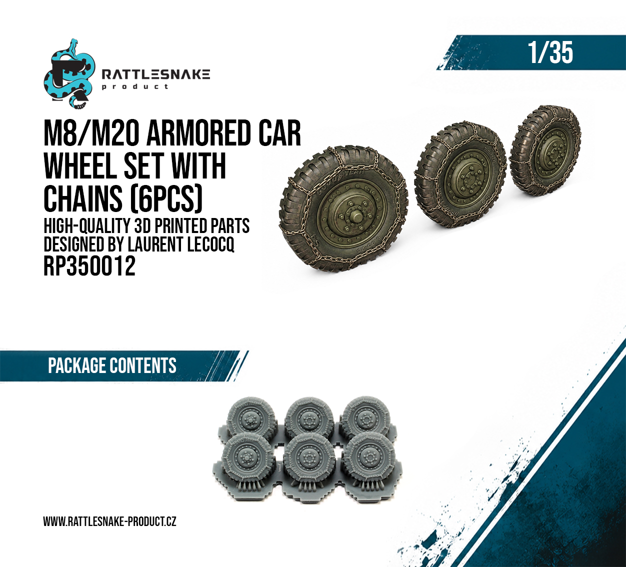 M8/M20 Armored Car Wheel Set with Chains 6pcs 1/35 - Image 2
