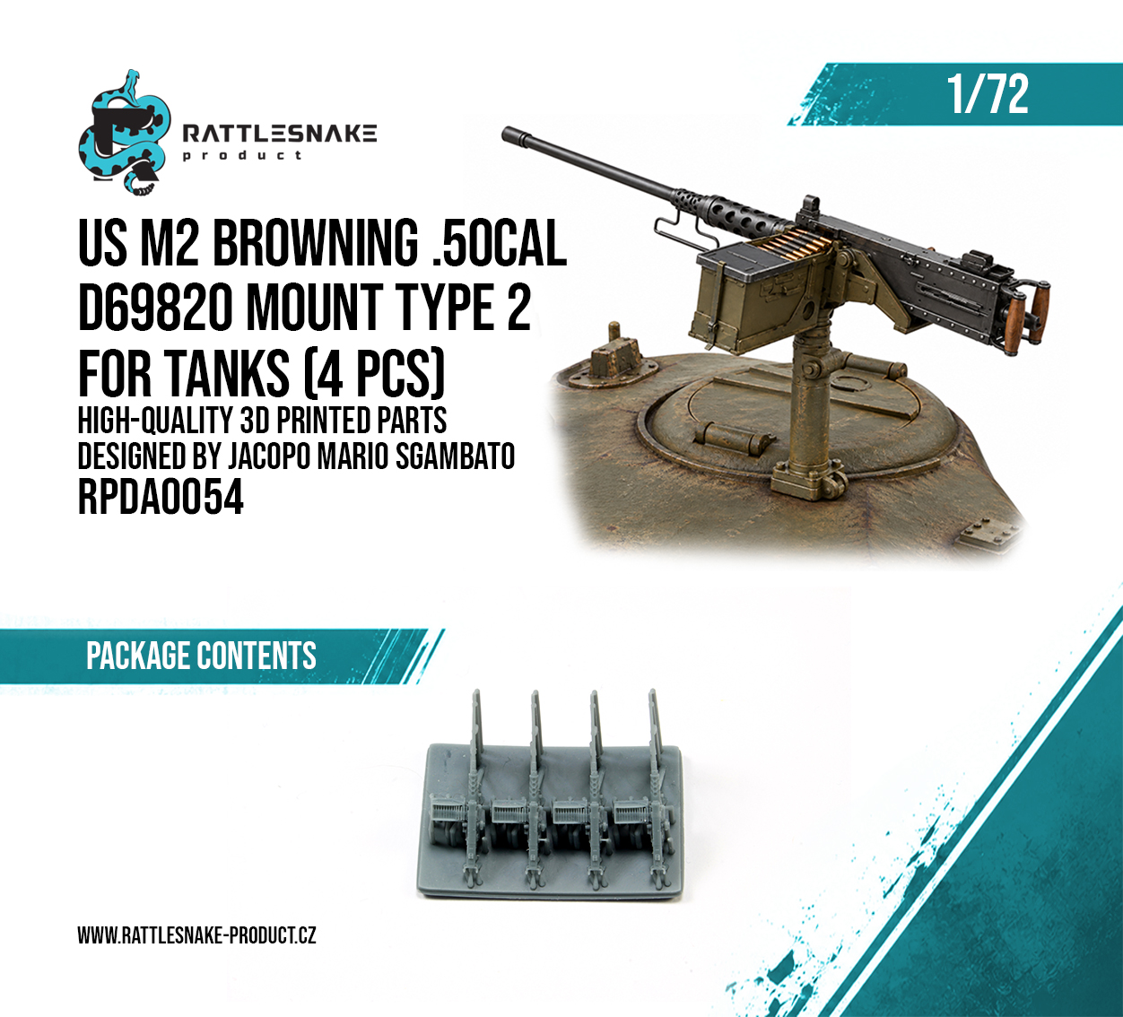 US M2 Browning 50. cal D69820 Mount- Type 2 for US tanks (4pcs) 1/72 - Image 2