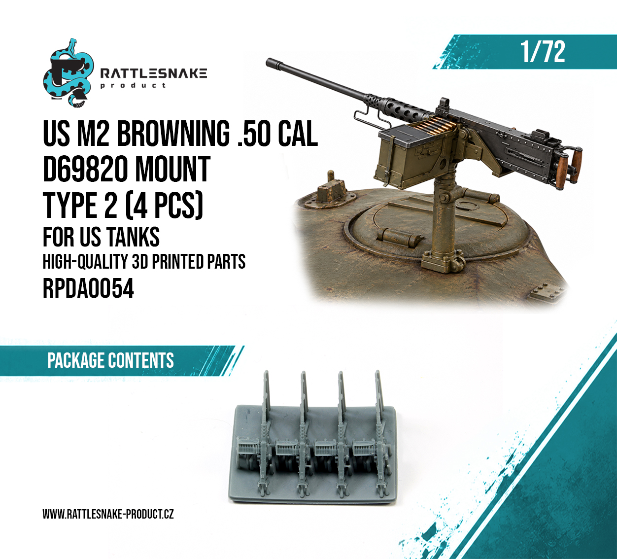 US M2 Browning 50. cal D69820 Mount- Type 2 for US tanks (4pcs) 1/72 - Image 2