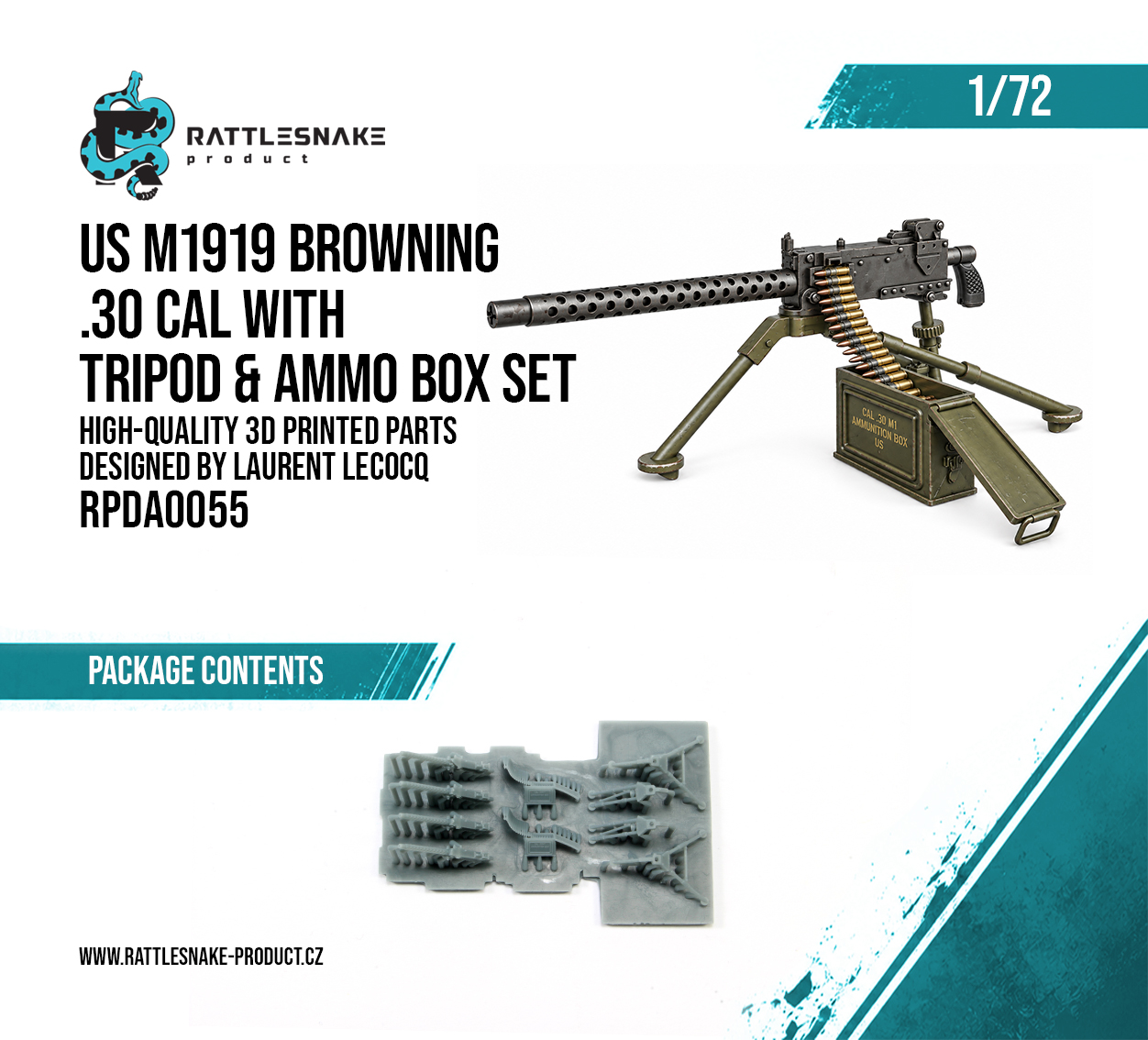 US M1919 Browing .30 CAL with tripod & ammo box set 1/72 - Image 2