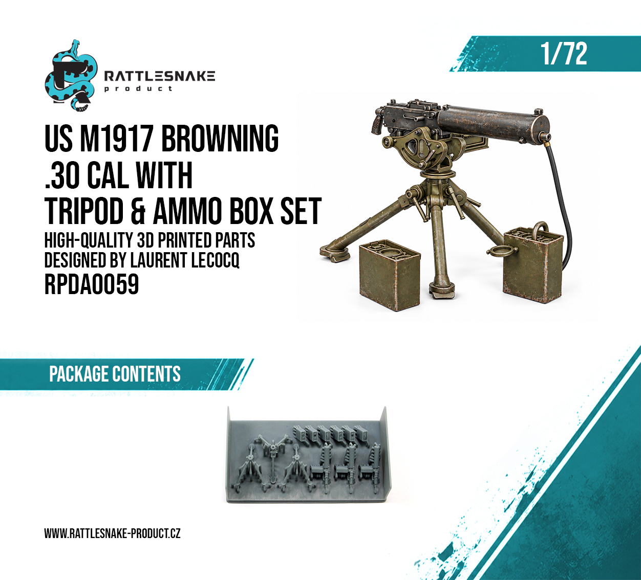 US M1917 Browning .30 Cal with Tripod & Ammo Box Set 1/72 - Image 2